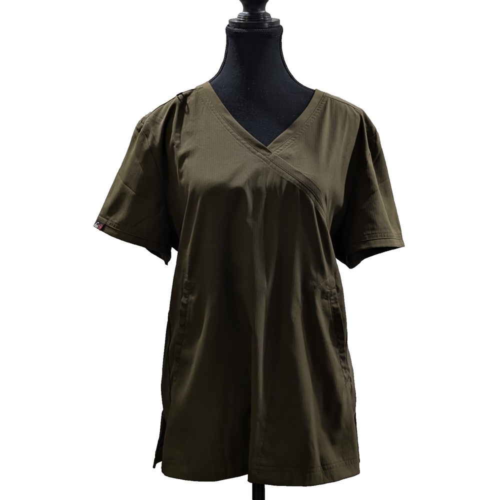 Koi Lite Slim Fit Scrub Top • Olive Green Mock Wrap • Women's Large